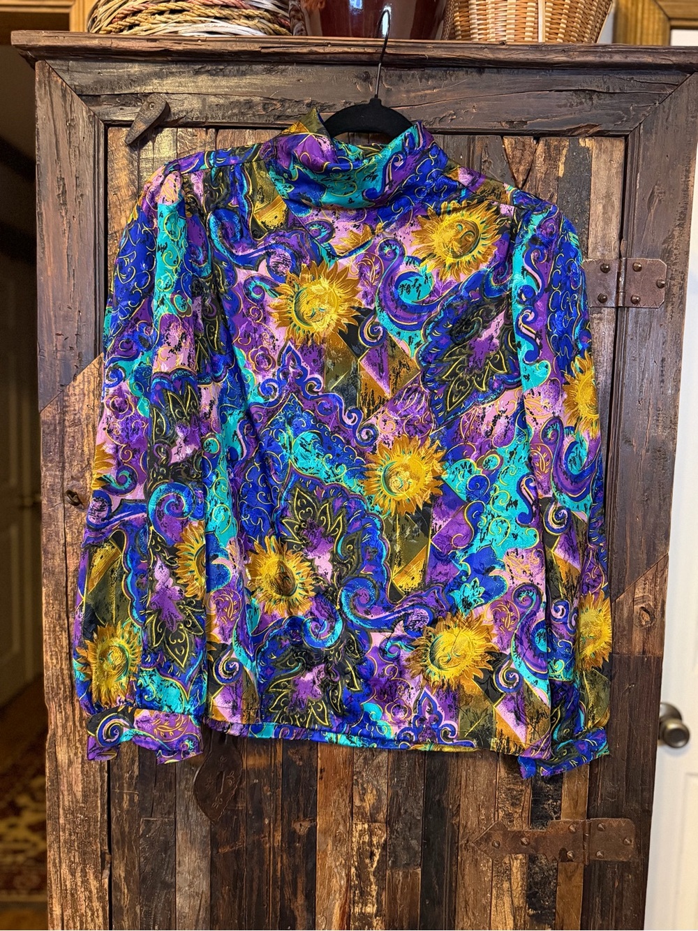 Vintage 80s Jeri Marque Celestial Sun Blouse 10 Baroque Jewel Tone Satin artsy